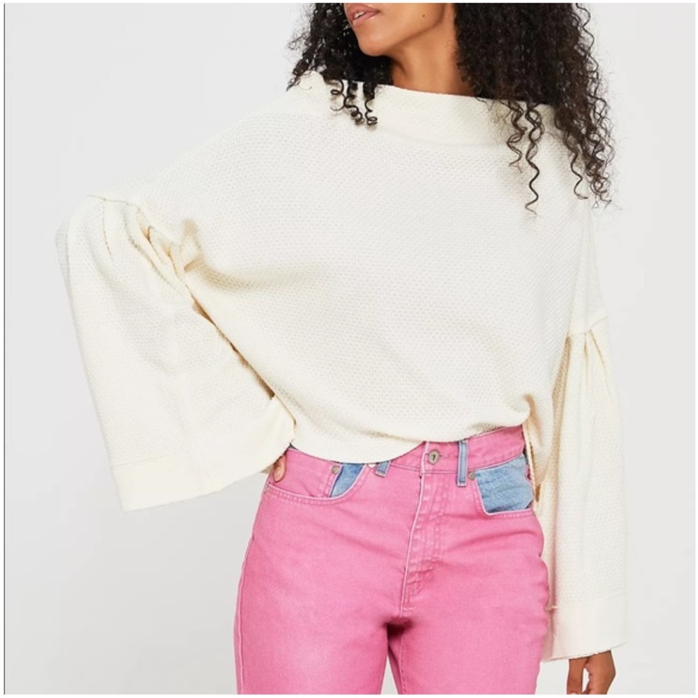 We the Free Bunny Cropped Boat Neck Pullover Cream Textured Sweater